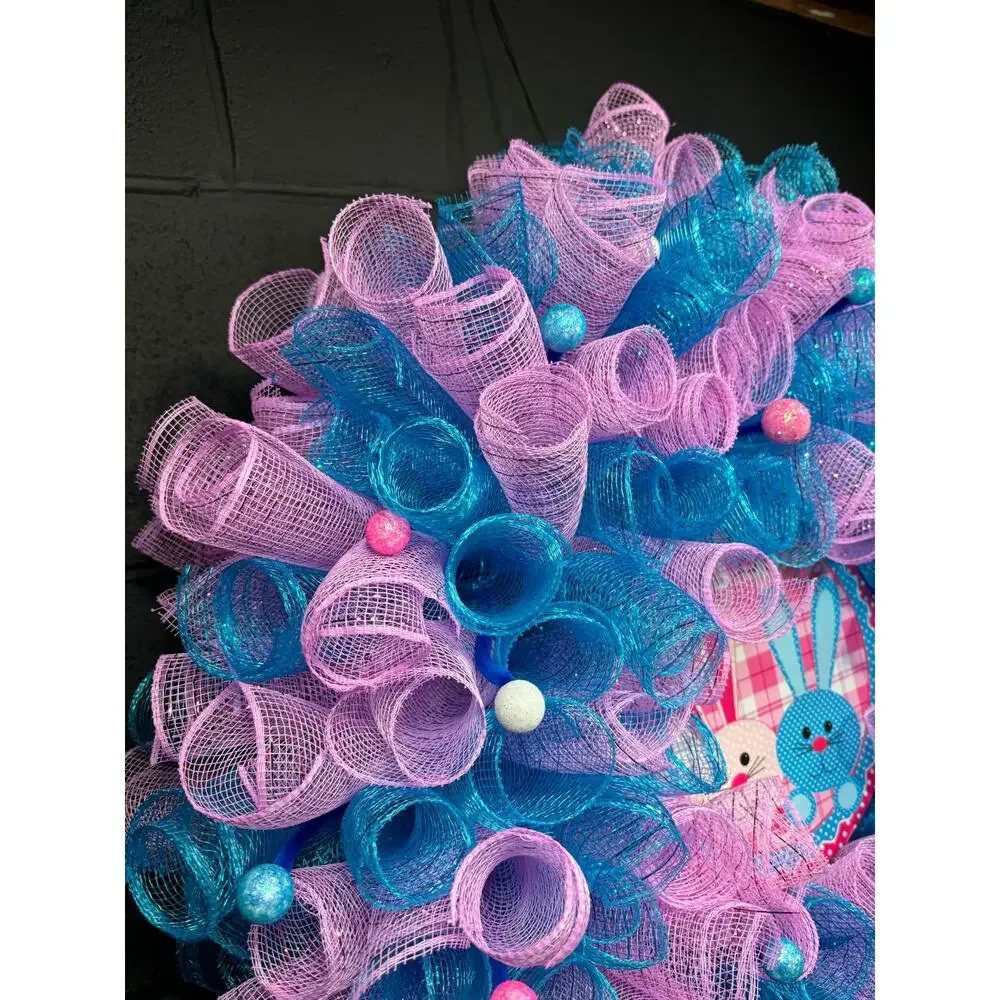 Happy Easter Wreath Handmade Deco Mesh Large 24 Inch